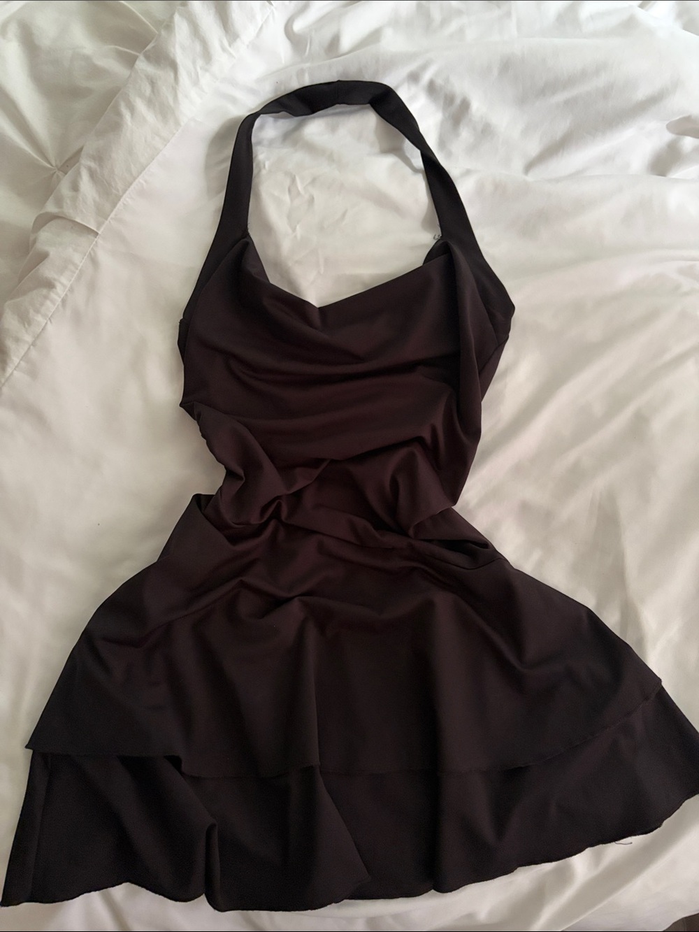 Black Halter Cowl Neck Ruffle Dress